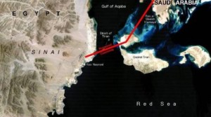 A route of the proposed King Salman Bridge linking Saudi Arabia and Egypt, circulated on social media on Frida